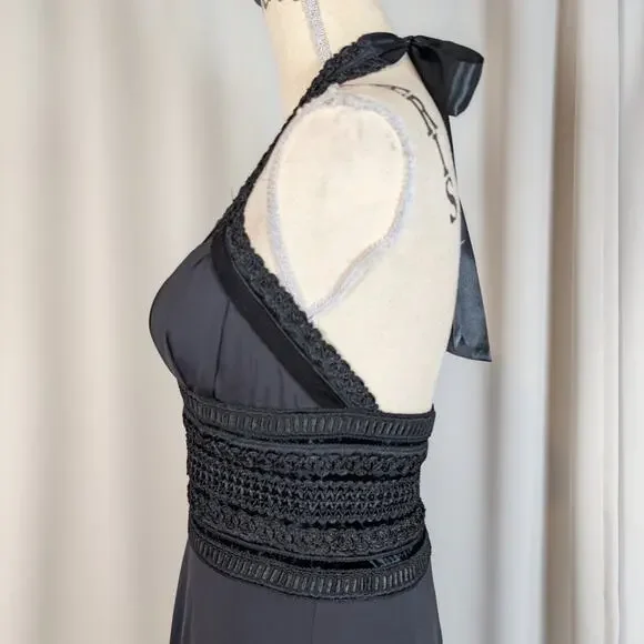 White House Black Market Black Halter Dress Lace Waist Size 4 - Picture 14 of 16